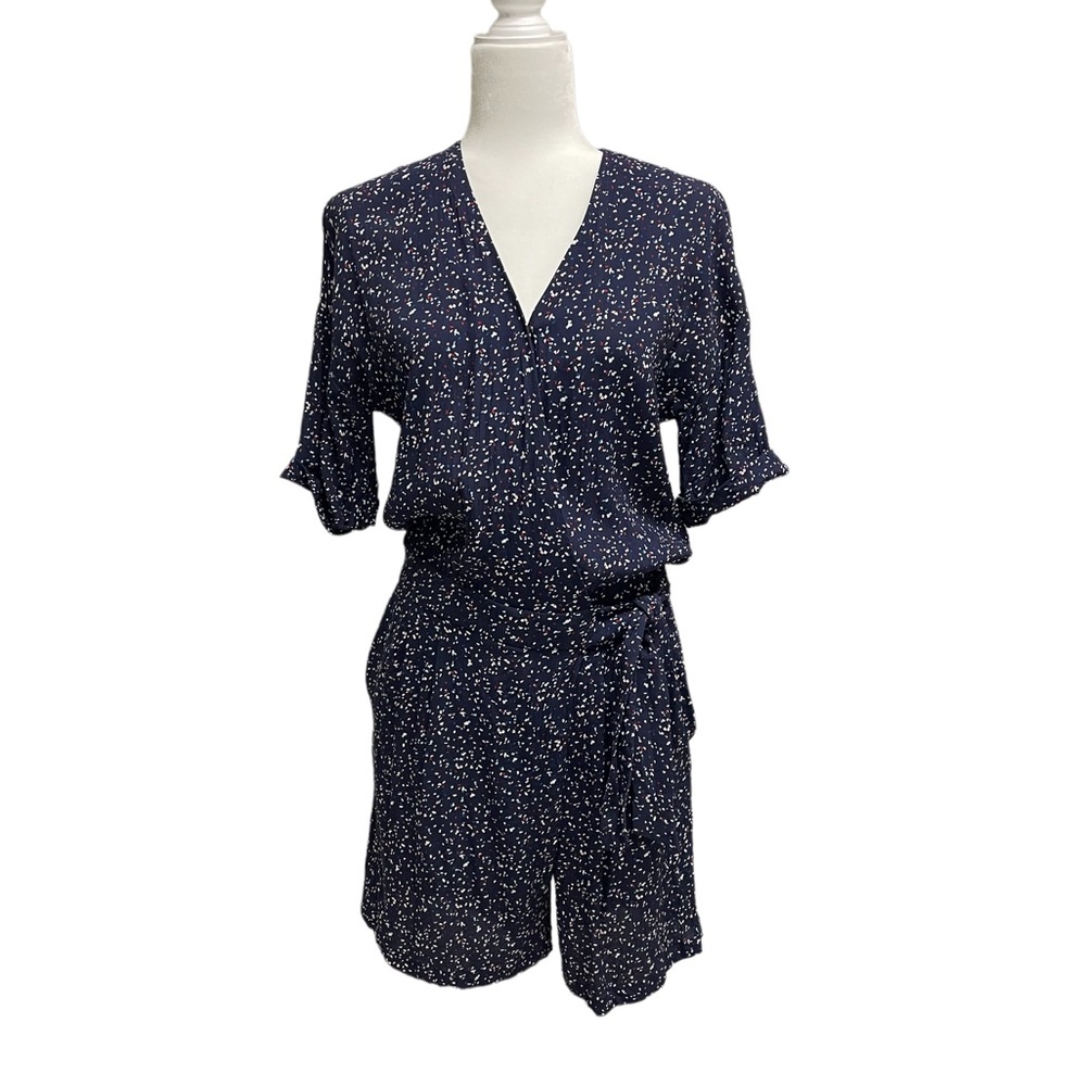 Comptoir des Cotonniers S Viscose Navy Print Short Sleeve V-neck Wrap Romper
